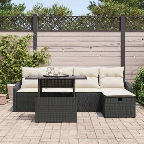 6-dijelni vrtni sofa set s jastučićima crni poli ratan Cijena