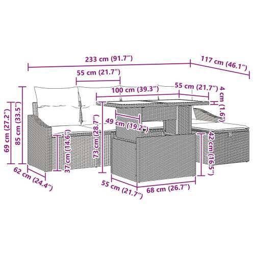 6-dijelni vrtni sofa set s jastučićima crni poli ratan Cijena