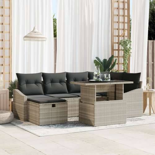 set od 7 vrtnih sofa s jastučićima svijetlo sivi poli ratan Cijena