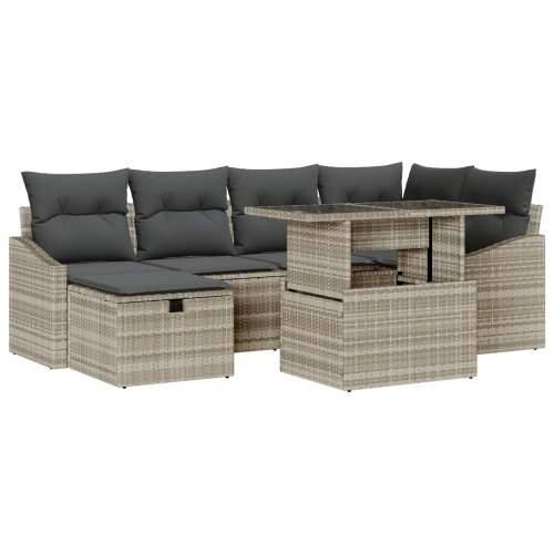 set od 7 vrtnih sofa s jastučićima svijetlo sivi poli ratan Cijena