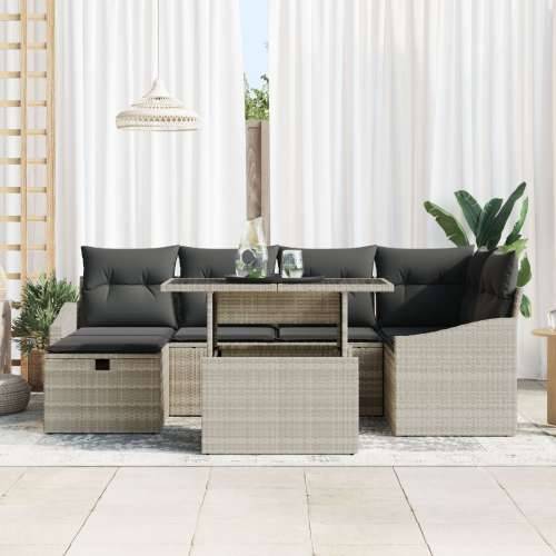 set od 7 vrtnih sofa s jastučićima svijetlo sivi poli ratan Cijena