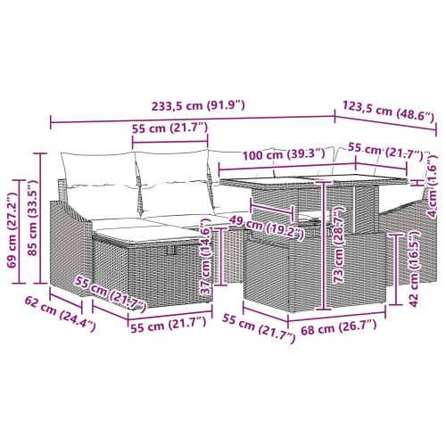 set od 7 vrtnih sofa s jastučićima svijetlo sivi poli ratan Cijena