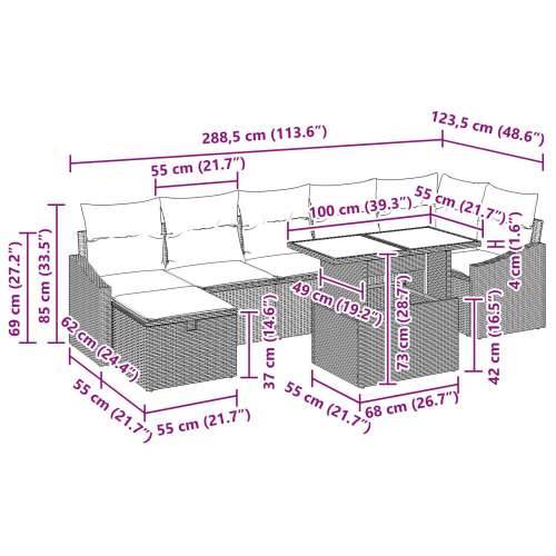 8 kom set vrtnih sofa s jastučićima Bež Poli Ratan Cijena