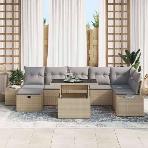 Set od 8 komada vrtnih sofa s jastučićima bež poli ratan Cijena