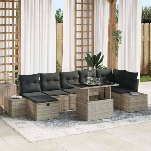 set od 8 komada vrtnih sofa s jastučićima svijetlosive boje i od poli ratana Cijena
