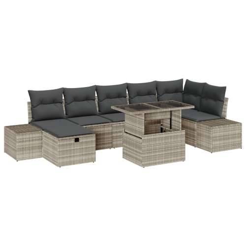set od 8 komada vrtnih sofa s jastučićima svijetlosive boje i od poli ratana Cijena