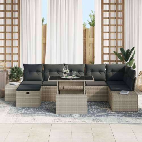 set od 8 komada vrtnih sofa s jastučićima svijetlosive boje i od poli ratana Cijena