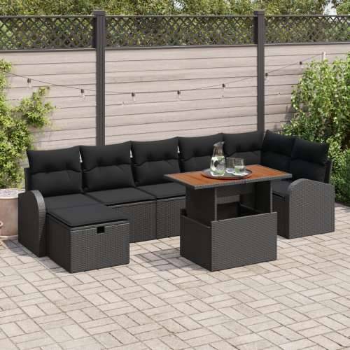 set od 8 komada vrtne sofe s jastučićima crnog poly ratana Cijena