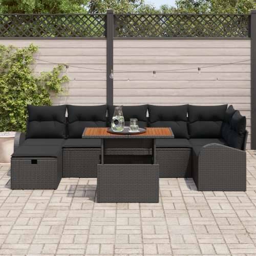 set od 8 komada vrtne sofe s jastučićima crnog poly ratana Cijena