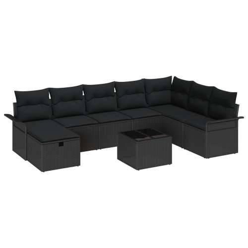Set sofe za vrt od 9 dijelova s jastučićima Crni poli ratan, 2-sjedalna vrtna sofa s pohranom i jastučićima crni poli ratan Cijena