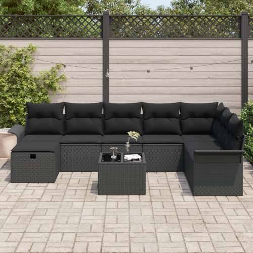 Set sofe za vrt od 9 dijelova s jastučićima Crni poli ratan, 2-sjedalna vrtna sofa s pohranom i jastučićima crni poli ratan Cijena