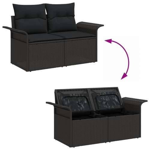 Set sofe za vrt od 9 dijelova s jastučićima Crni poli ratan, 2-sjedalna vrtna sofa s pohranom i jastučićima crni poli ratan Cijena