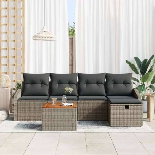 6-delni vrtni sofa set s jastučićima siva poli ratan Cijena