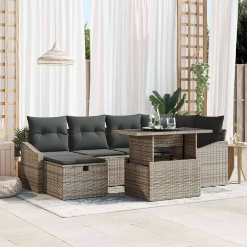 set od 7 vrtnih sofa s jastučićima siva poli ratan Cijena