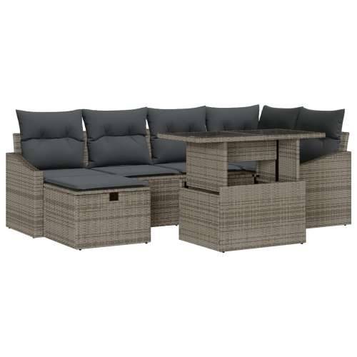 set od 7 vrtnih sofa s jastučićima siva poli ratan Cijena