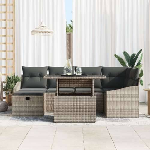 set od 7 vrtnih sofa s jastučićima siva poli ratan Cijena
