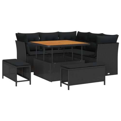 Set Vrtnih Sofas od 8 Dijelova s Jastucima Crni Poliratan Akacija, Set Vrtne Blagovaonice od 3 Dijela s Jastucima Crni Poliratan Cijena