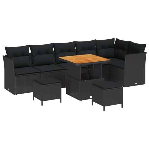 Set vrtnih sofa 9 kom s jastucima Crni Poli Ratan Akacija, Set vrtnih obroka 3 kom s jastucima Crni Poli Ratan Akacija Cijena