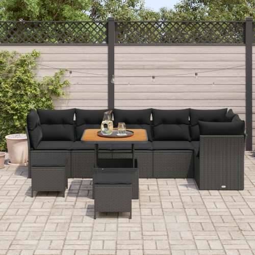 Set vrtnih sofa 9 kom s jastucima Crni Poli Ratan Akacija, Set vrtnih obroka 3 kom s jastucima Crni Poli Ratan Akacija Cijena