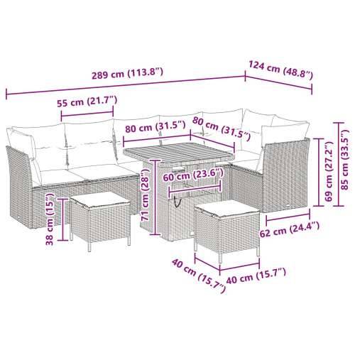 Set vrtnih sofa 9 kom s jastucima Crni Poli Ratan Akacija, Set vrtnih obroka 3 kom s jastucima Crni Poli Ratan Akacija Cijena