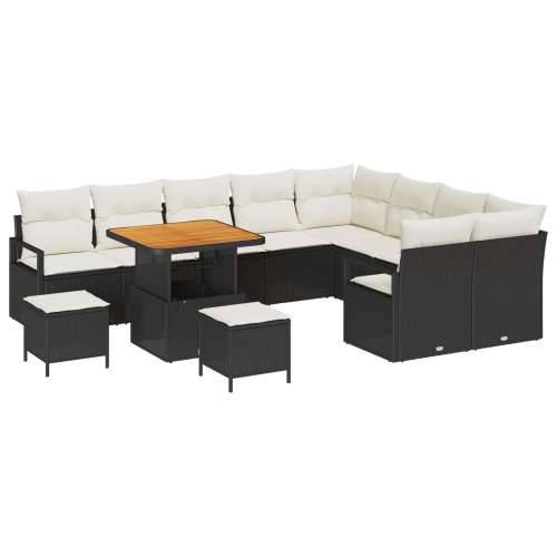 12 kom. vrtni sofa set s jastučićima crni poli ratan akacija, dvosed vrtna sofa s prostorom za odlaganje i jastučićima crni poli Cijena