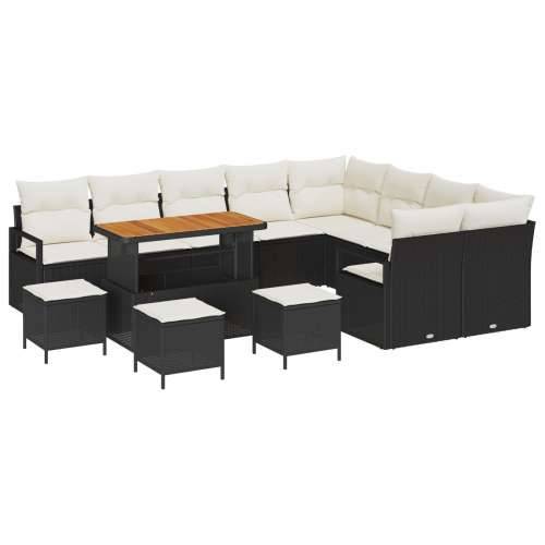 set od 13 komada vrtnih sofa s jastučićima Crna poli ratan akacija, 2-sjedna vrtna sofa s pohranom i jastučićima Crna poli ratan Cijena
