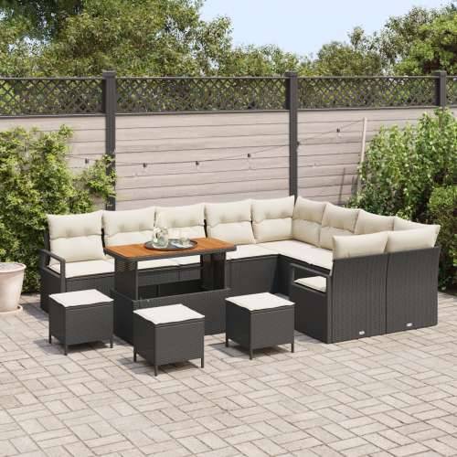 set od 13 komada vrtnih sofa s jastučićima Crna poli ratan akacija, 2-sjedna vrtna sofa s pohranom i jastučićima Crna poli ratan Cijena