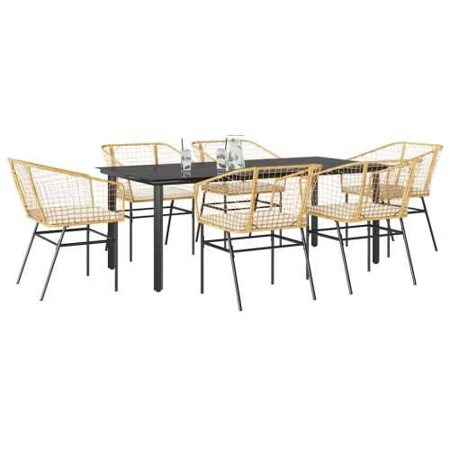 Vrtna garnitura - 7-dijelni vrtni blagovaonski set s jastucima poliratan i staklo - Smeđa i krem ​​bijela 200 x 100 x 74 cm 6 Cijena