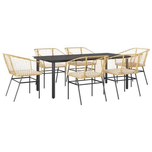Vrtna garnitura - 7-dijelni vrtni blagovaonski set s jastucima poliratan i staklo - Smeđa i krem ​​bijela 200 x 100 x 74 cm 6 Cijena