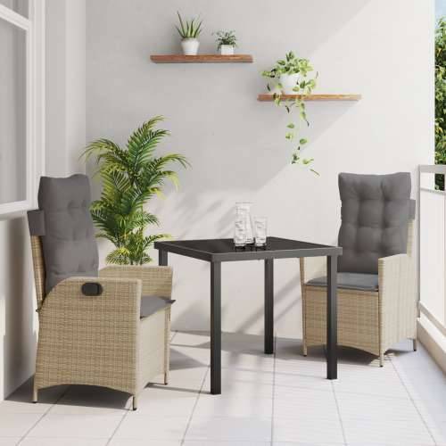 Set od 3 vrtnih stolica s jastučićima Bež Poly Rattan Cijena