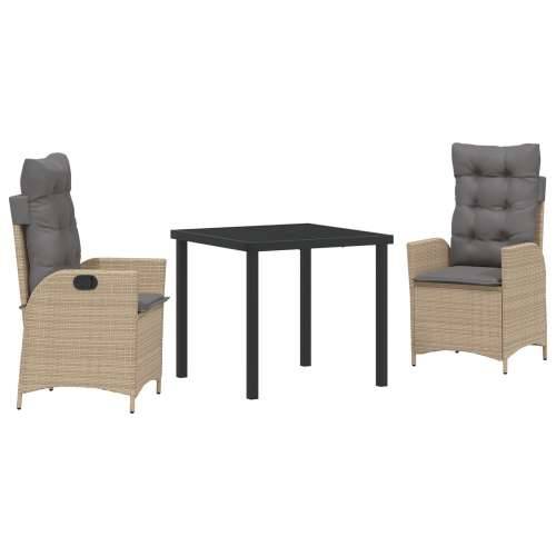 Set od 3 vrtnih stolica s jastučićima Bež Poly Rattan Cijena