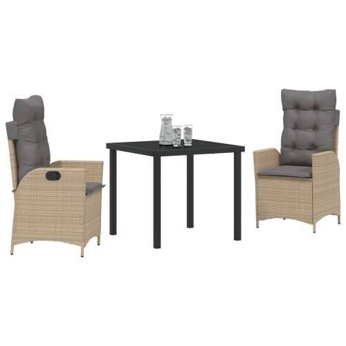 Set od 3 vrtnih stolica s jastučićima Bež Poly Rattan Cijena
