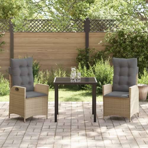 Set od 3 vrtnih stolica s jastučićima Bež Poly Rattan Cijena