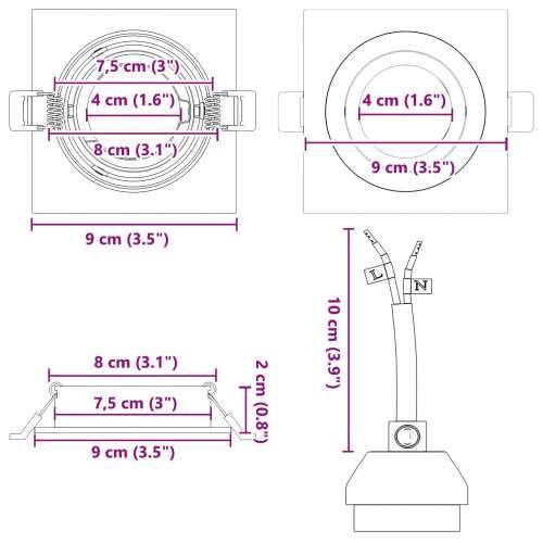 Ugrađeni Spotovi 6 kom Četvrtasti GU10 Crni 91x91 mm Cijena