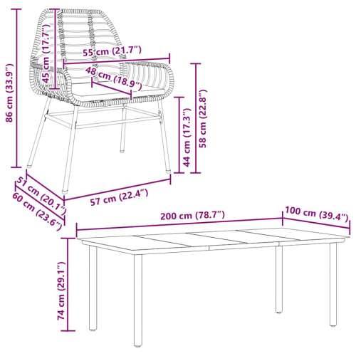 Vrtna garnitura - 7-dijelni vrtni blagovaonski set s jastucima, crno - Crna i tamno siva 200 x 100 x 74 cm 6 Cijena