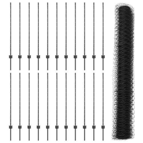 Stupovi ograde 22 kom U-kanal Siva 120 cm Čelik, Šesterokutna ograda Siva 1.2 x 50 m Čelik Cijena