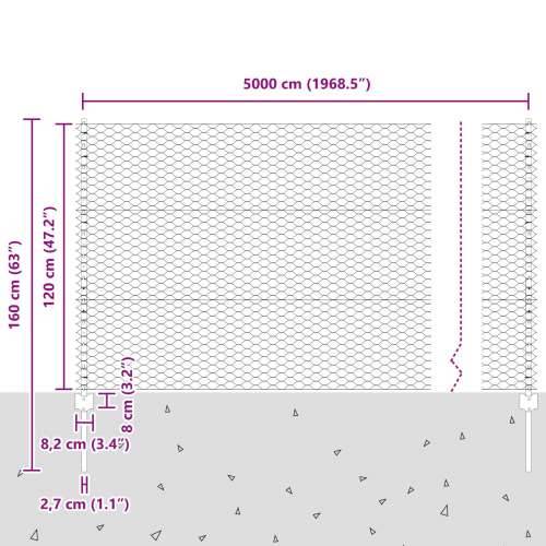 Stupovi ograde 22 kom U-kanal Siva 120 cm Čelik, Šesterokutna ograda Siva 1.2 x 50 m Čelik Cijena