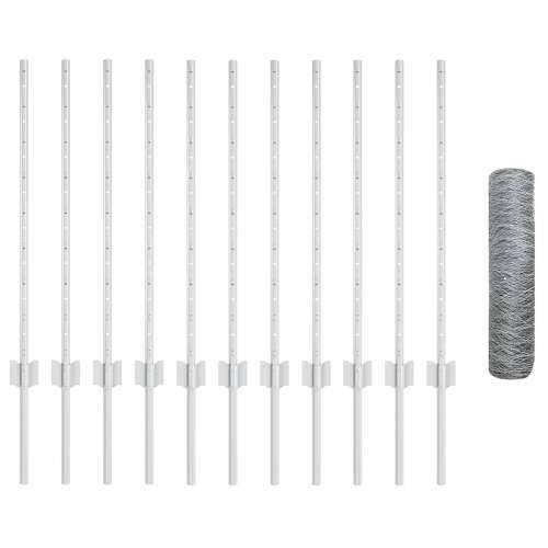 Stupovi ograde 11 kom U-kanal 80 cm Galvanizirani čelik, Šesterokutna ograda 0.8x25 m Galvanizirani čelik Cijena