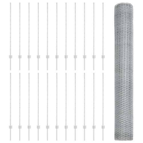 Stupovi ograde 22 kom U-kanal 120 cm Galvanizirani čelik, Šesterokutna ograda 1.2x50 m Galvanizirani čelik Cijena