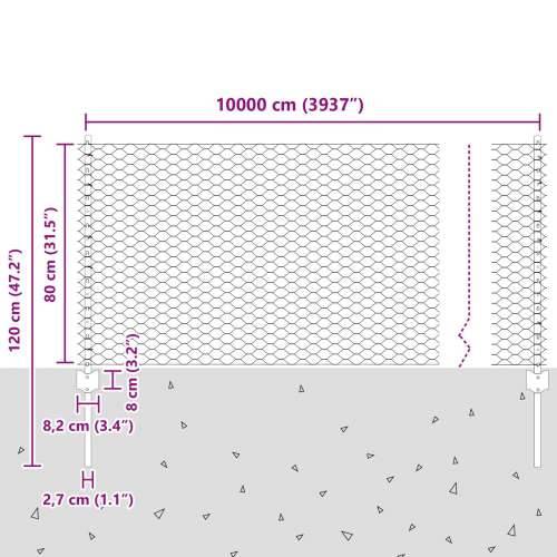 Ograda Stupovi 11 kom U-Kanal 80 cm Pocinčani čelik, Šesterokutna ograda 0,8x100 m Pocinčani čelik Cijena