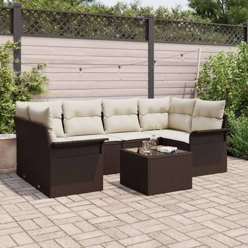 7-dijelni vrtni sofa set s jastučićima smeđi poli ratan Cijena