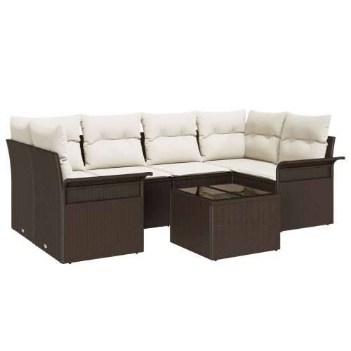 7-dijelni vrtni sofa set s jastučićima smeđi poli ratan Cijena