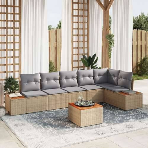 7-dijelni vrtni sofa set s jastučićima Bež Poli Ratan Cijena