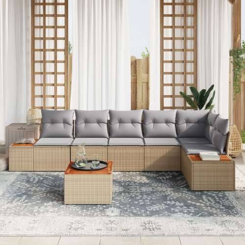 7-dijelni vrtni sofa set s jastučićima Bež Poli Ratan Cijena
