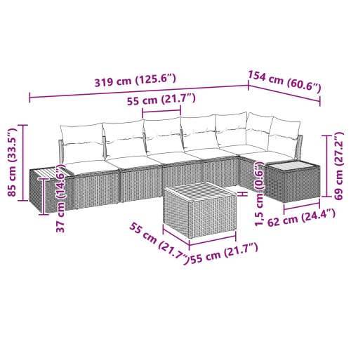 7-dijelni vrtni sofa set s jastučićima Bež Poli Ratan Cijena