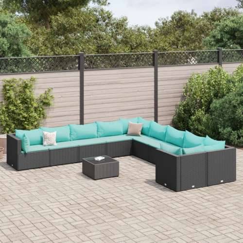Vrtna garnitura - 11-dijelni set vrtnih sofa od poliratana s jastucima crni - Crna i plava 10 Cijena