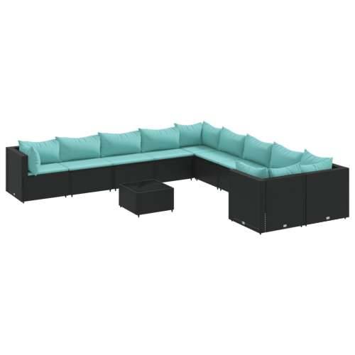 Vrtna garnitura - 11-dijelni set vrtnih sofa od poliratana s jastucima crni - Crna i plava 10 Cijena