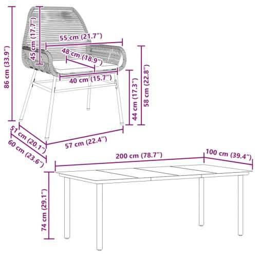 Vrtna garnitura - 7-dijelni vrtni blagovaonski set s jastucima poliratan i staklo - Siva 200 x 100 x 74 cm 6 Cijena