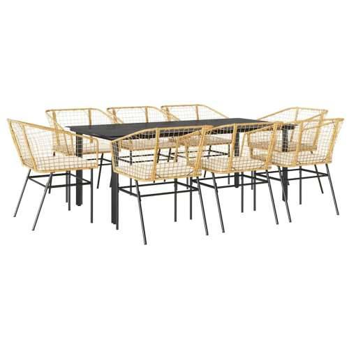 Vrtna garnitura - 9-dijelni vrtni blagovaonski set s jastucima poliratan i staklo - Smeđa i krem ​​bijela 200 x 100 x 74 cm 8 Cijena
