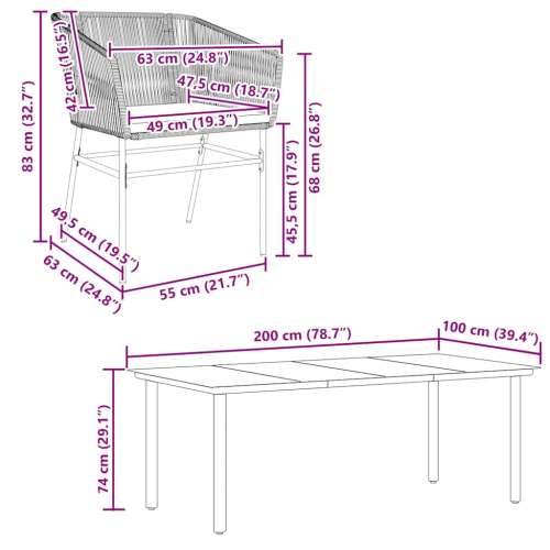 Vrtna garnitura - 9-dijelni vrtni blagovaonski set s jastucima poliratan i staklo - Siva 200 x 100 x 74 cm 8 Cijena